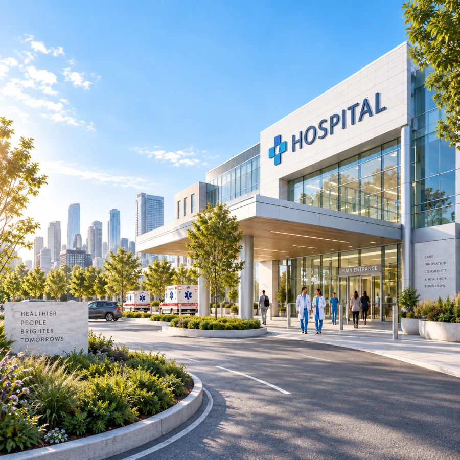 A medical pavilion with banded glazing