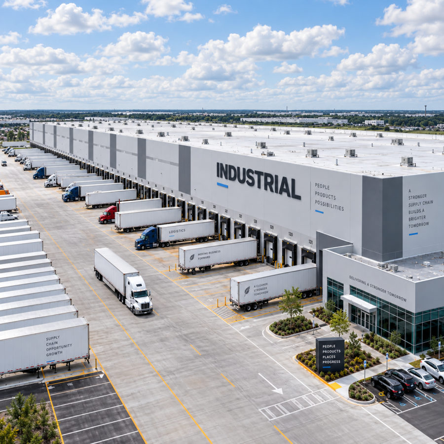 A tilt-wall distribution building with loading docks